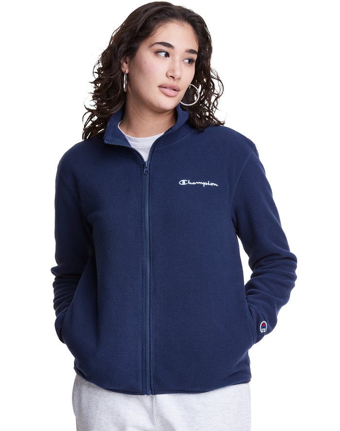 Champion Womens Jackets NZ - Polar Fleece Full Zip Mock Neck Navy ( 8162-OZHVK )